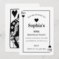 Hearts Playing Card 80th Birthday Party Invitation