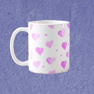 Hearts Polka Dot Watercolor Pattern Pink Coffee Mug