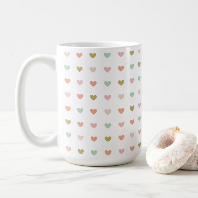 Hearts Polka Pattern, 15oz  Coffee Mug (With Donut)