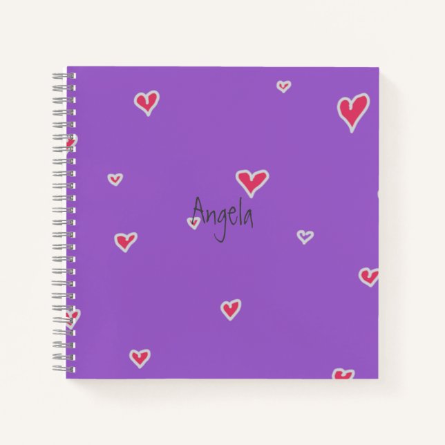 Hearts Purple Notebook Customisable (Front)