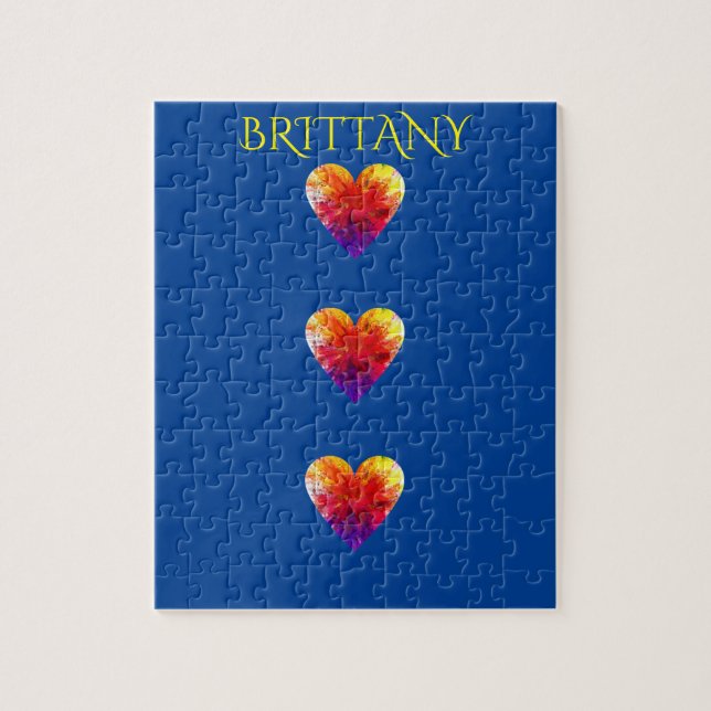 Hearts puzzle with personalised name. (Vertical)