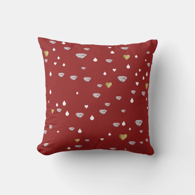 Hearts, rain drops & diamonds, stylish red cushion (Front)