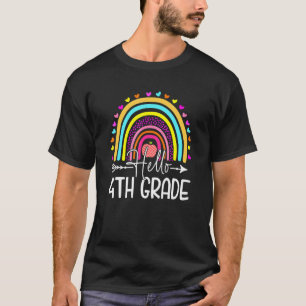 Hearts Rainbow Hello 4th Grade Teachers Kids Back T-Shirt