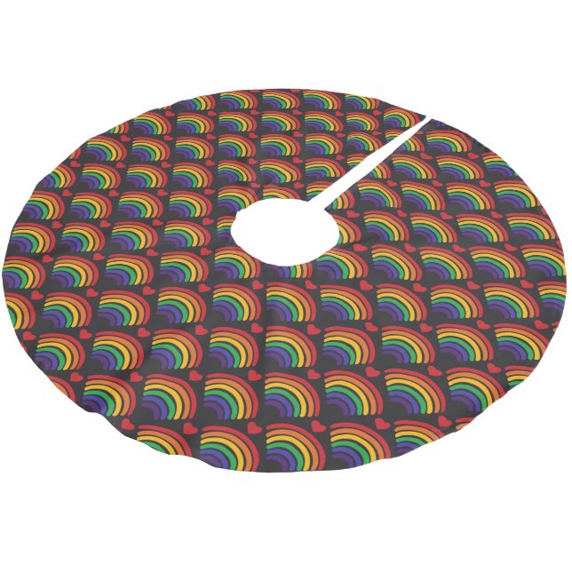 Hearts & Rainbows Pattern Brushed Polyester Tree Skirt (Angled)