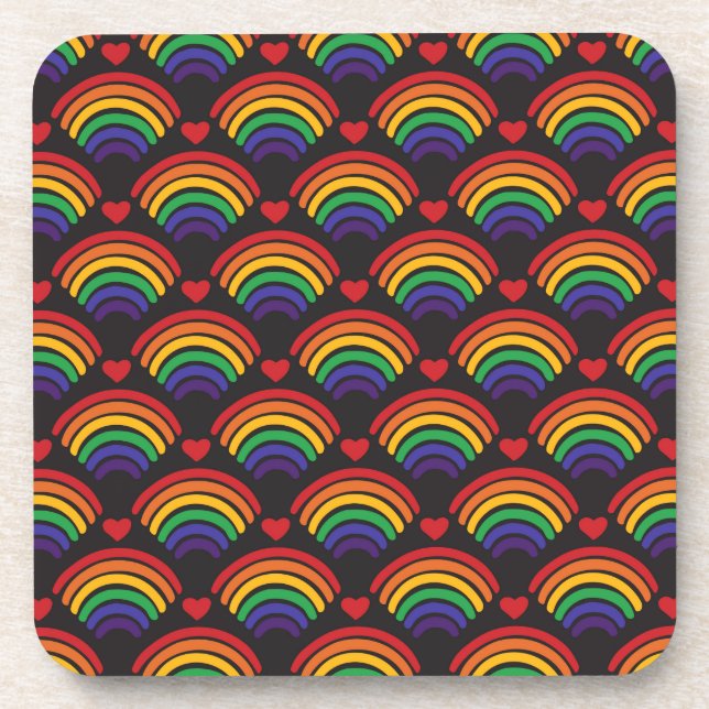 Hearts & Rainbows Pattern Coaster (Front)