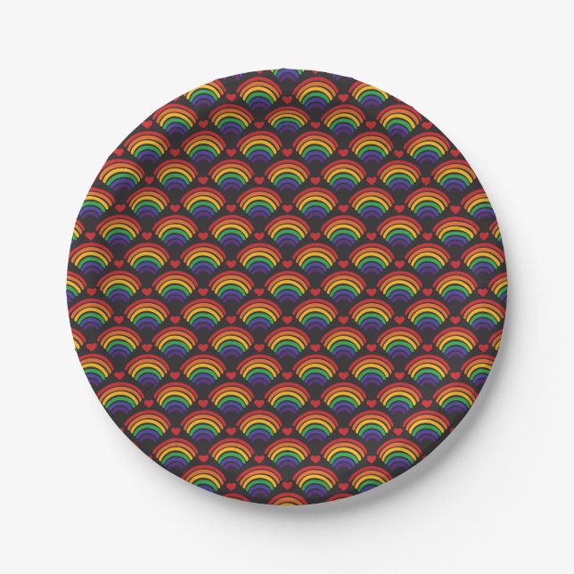 Hearts & Rainbows Pattern Paper Plate (Front)