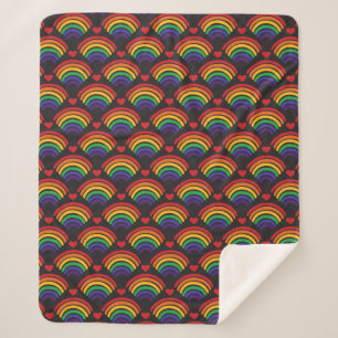Hearts & Rainbows Pattern Sherpa Blanket