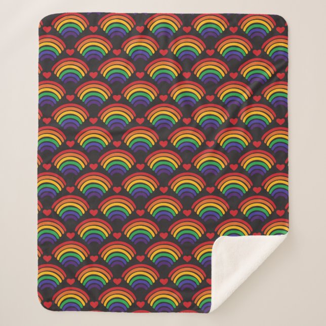 Hearts & Rainbows Pattern Sherpa Blanket (Front)