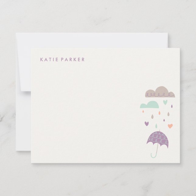 Hearts & Raindrops Stationery - Plum Card (Front)