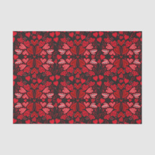 Hearts Red and Pink on Black Background Valentines Tissue Paper