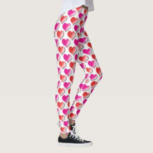 Hearts Red and Pink Polka Dot Pattern Leggings
