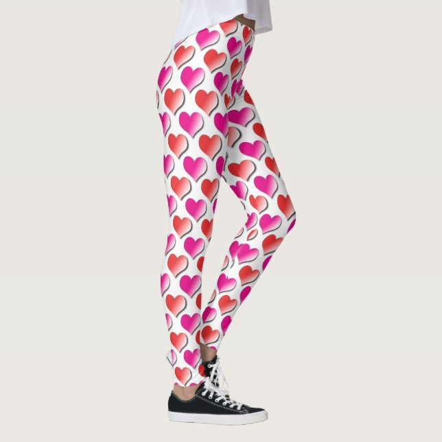 Hearts Red and Pink Polka Dot Pattern Leggings (Right)