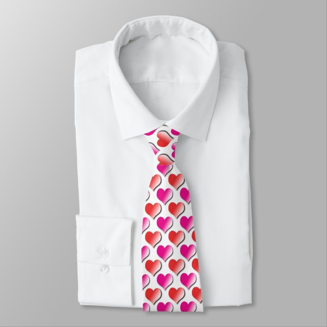 Hearts Red and Pink Polka Dot Pattern Neck Tie (Tied)