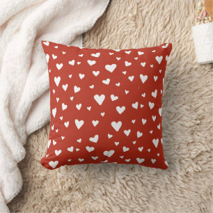 Hearts Red and White Throw Pillow