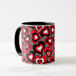 Hearts, red, black, white mug