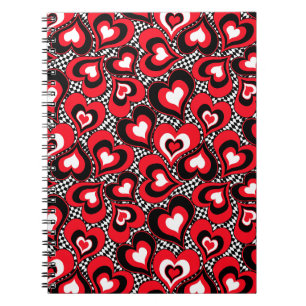 Hearts, red, black, white notebook