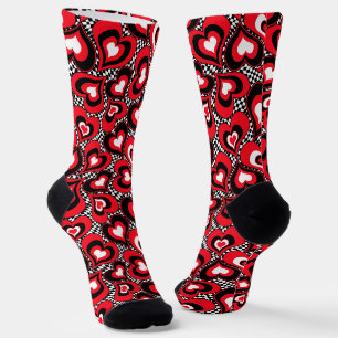 Hearts, red, black, white socks