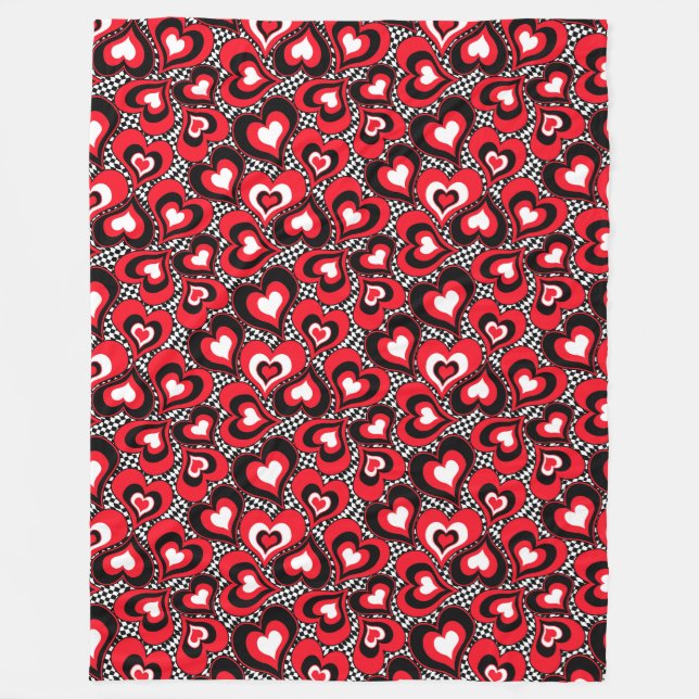 Hearts, red, black, white, Valentine's day . Fleece Blanket (Front)