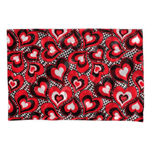 Hearts, red, black, white, Valentine's day . Pillowcase