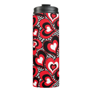 Hearts, red, black, white, Valentine's day . Thermal Tumbler