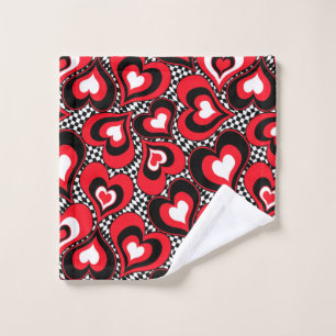 Hearts, red, black, white, Valentine's day. Wash Cloth