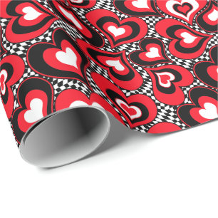 Hearts red black white Valentine's day Wrapping Paper