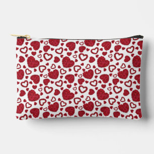 Hearts Red Roses Pattern Minimalist Valentine's Accessory Pouch