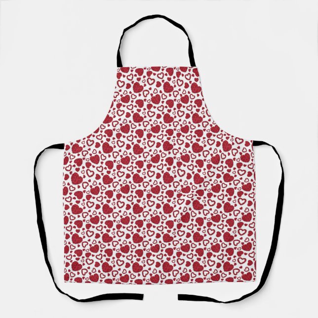 Hearts Red Roses Pattern Minimalist Valentine's Apron (Front)