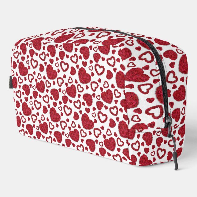 Hearts Red Roses Pattern Minimalist Valentine's Dopp Kit (Right Corner)