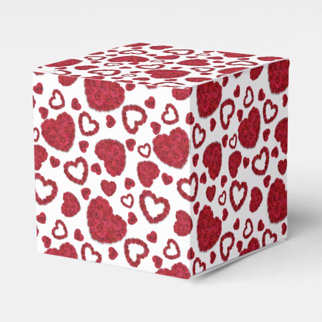 Hearts Red Roses Pattern Minimalist Valentine's Favour Box (Front Side)