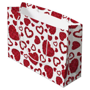 Hearts Red Roses Pattern Minimalist Valentine's Large Gift Bag