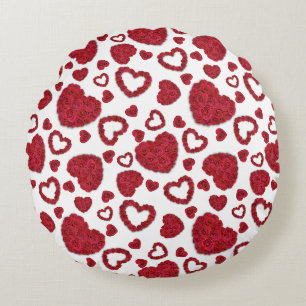 Hearts Red Roses Pattern Minimalist Valentine's Round Cushion