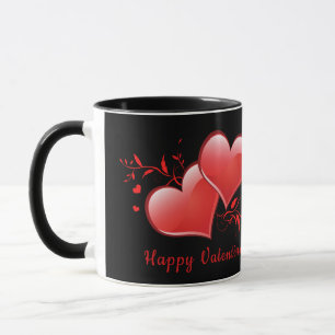 Hearts red valentine romantic black background art mug
