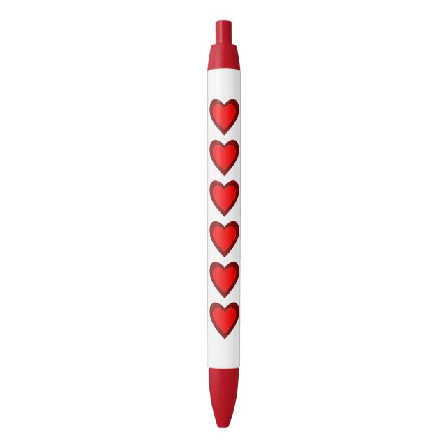 Hearts Red Wedding Love Valentines Day Black Ink Pen (Front Vertical)