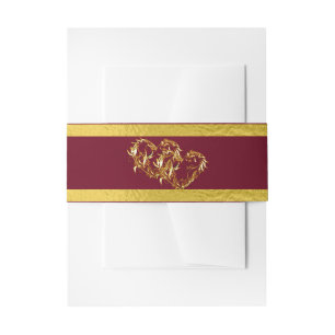 Hearts & Ribbon - Burgundy/Gold Invitation Belly Band