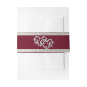 Hearts & Ribbon - Burgundy/Silver Invitation Belly Band