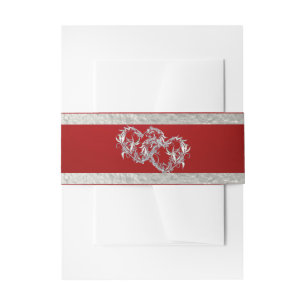 Hearts & Ribbon - Crimson/Silver Invitation Belly Band