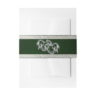 Hearts & Ribbon - Emerald/Silver Invitation Belly Band
