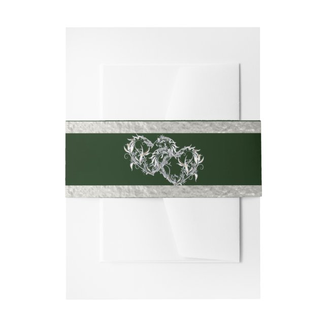 Hearts & Ribbon - Emerald/Silver Invitation Belly Band (Front Example)
