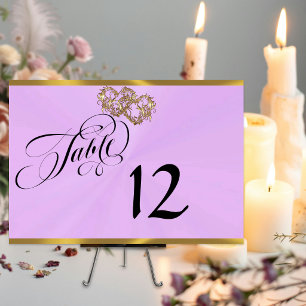 Hearts & Ribbon - Lavender/Gold Table Number