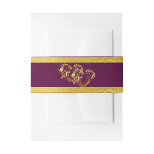 Hearts & Ribbon - Purple/Gold Invitation Belly Band