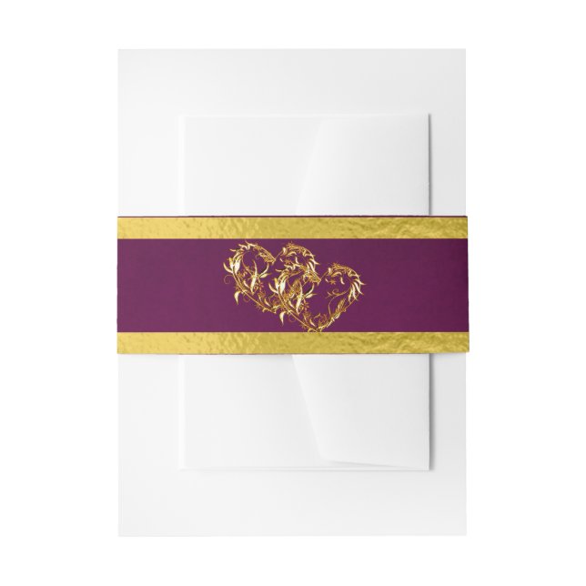 Hearts & Ribbon - Purple/Gold Invitation Belly Band (Front Example)