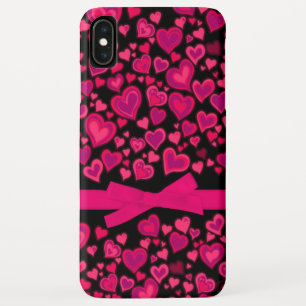 Hearts ribbon red hot pink & black iPhone XS max case