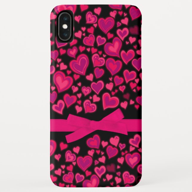 Hearts ribbon red hot pink & black Case-Mate iPhone case (Back)