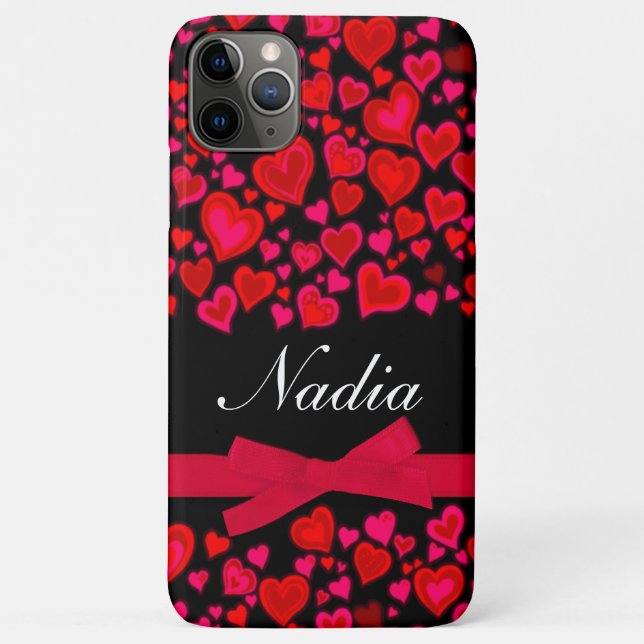 Hearts ribbon red hot pink & black name ipod case (Back)