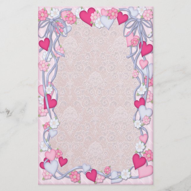 Hearts & Ribbon Romance Stationery (Front)