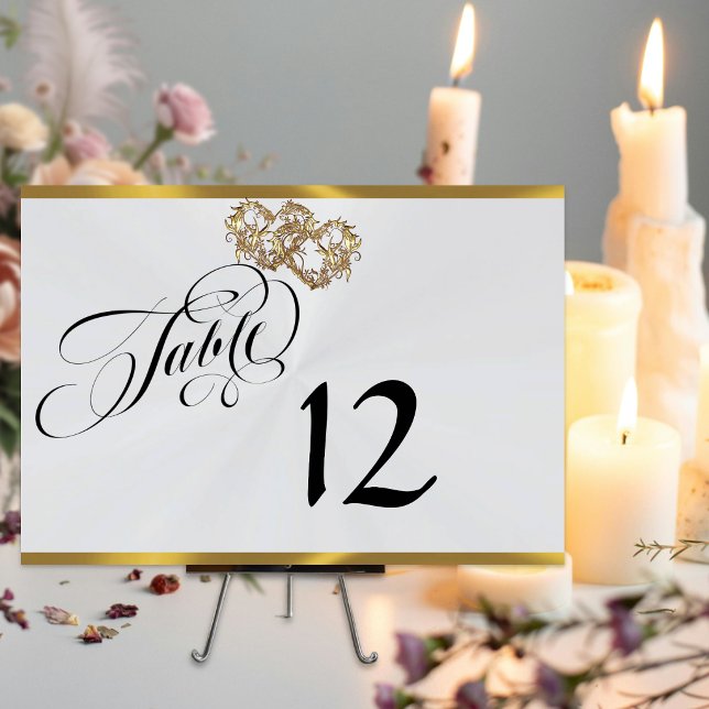 Hearts & Ribbon - Silver Pearl/Gold Table Number (Creator Uploaded)
