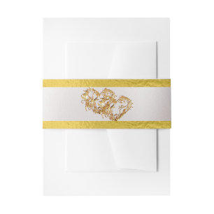 Hearts & Ribbon - White/Gold Invitation Belly Band