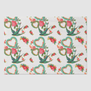Hearts, Roses, and Hummingbirds Vintage Tissue Paper