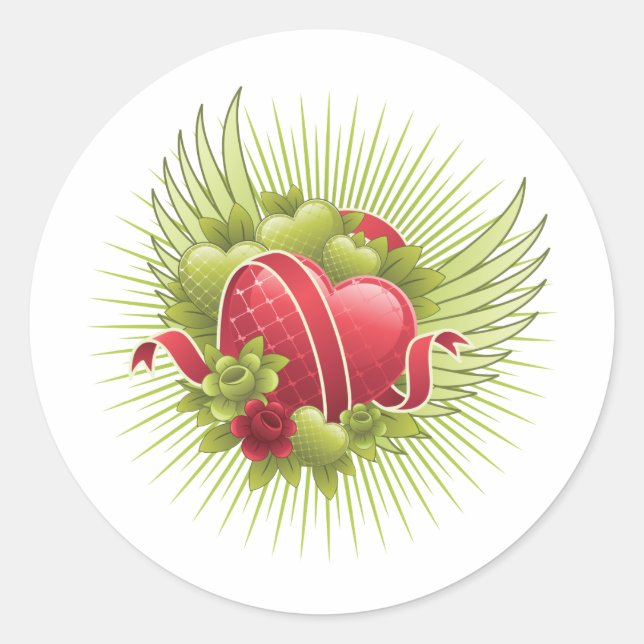 Hearts Roses and Wings Classic Round Sticker (Front)